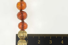 Load image into Gallery viewer, 14K Retro Grooved Sim. Amber Beaded Opera Necklace 32&quot; Yellow Gold