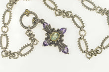 Load image into Gallery viewer, Sterling Silver Bixby Blue Topaz Amethyst Elaborate Cross Necklace 18.25: