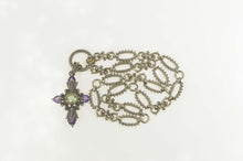 Load image into Gallery viewer, Sterling Silver Bixby Blue Topaz Amethyst Elaborate Cross Necklace 18.25: