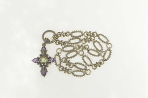 Sterling Silver Bixby Blue Topaz Amethyst Elaborate Cross Necklace 18.25: