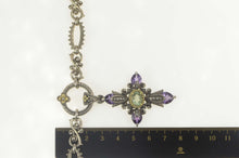 Load image into Gallery viewer, Sterling Silver Bixby Blue Topaz Amethyst Elaborate Cross Necklace 18.25: