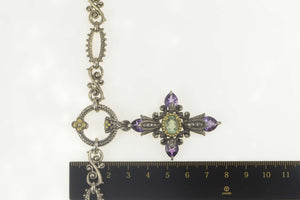 Sterling Silver Bixby Blue Topaz Amethyst Elaborate Cross Necklace 18.25: