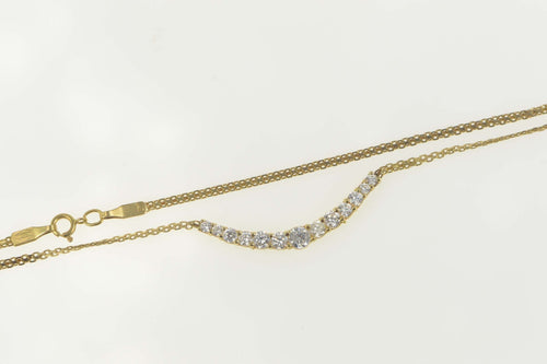 14K Graduated Curved CZ Bar Statement Chain Necklace 16.75
