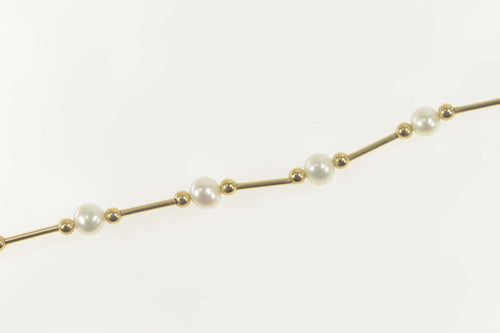 14K Pearl Bar & Ball Beaded Statement Chain Necklace 17.75