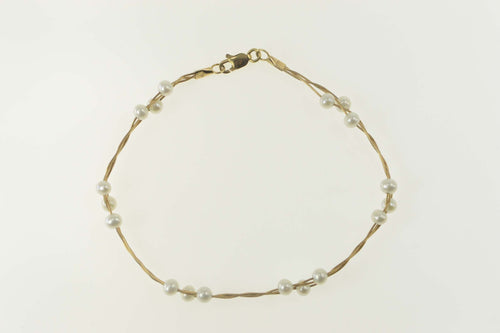 14K Pearl Cluster Braided Twist Chain Statement Bracelet 7.5