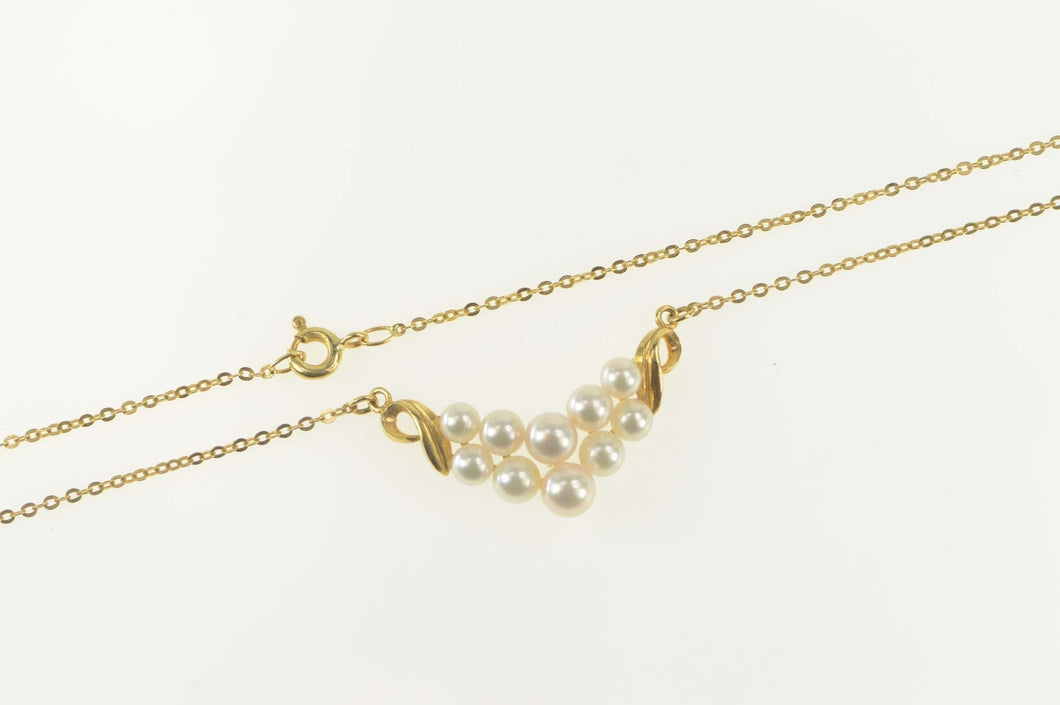18K Mikimoto Pearl Chevron Cluster Chain Necklace 19