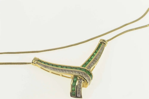 14K 1.77 Ctw Diamond Emerald Chevron Statement Necklace 17.25