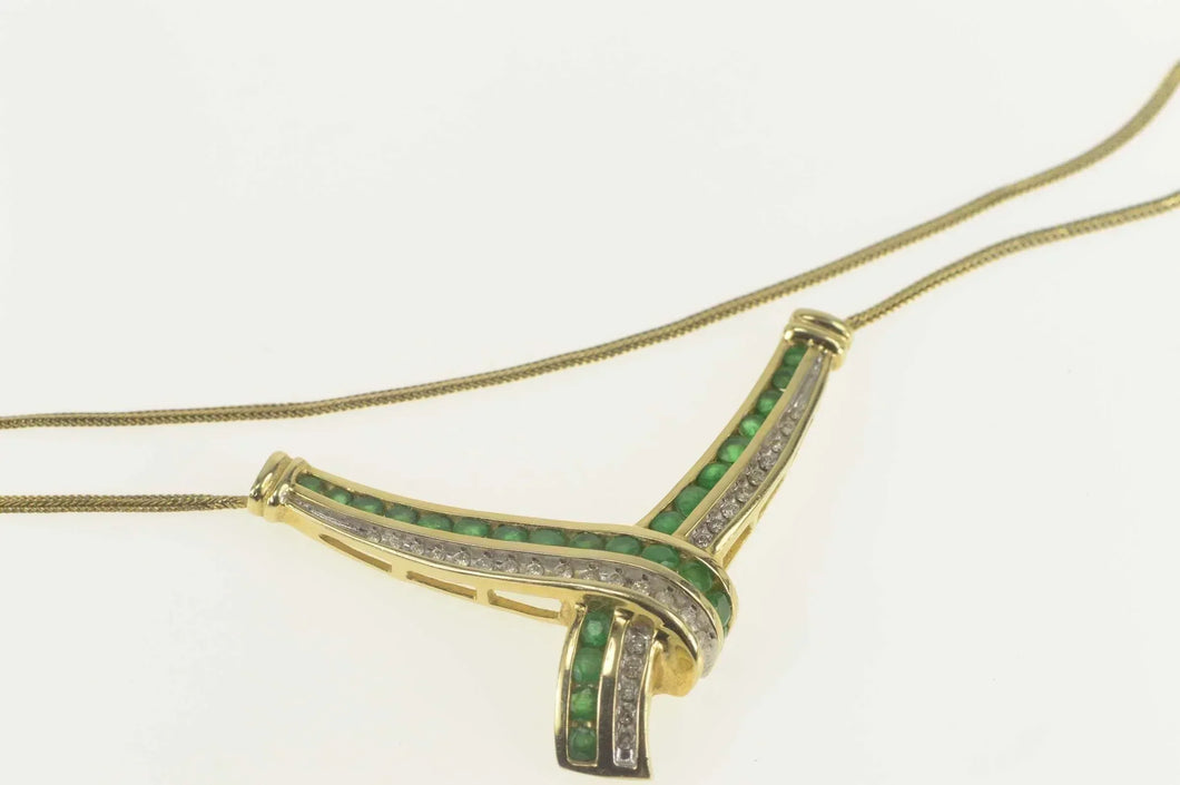 14K 1.77 Ctw Diamond Emerald Chevron Statement Necklace 17.25