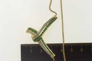 14K 1.77 Ctw Diamond Emerald Chevron Statement Necklace 17.25" Yellow Gold