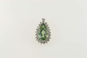 18K 3.55 Ctw Pear Green Tourmaline Diamond Halo Pendant White Gold