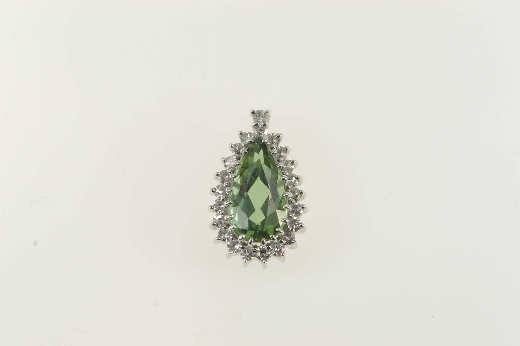 18K 3.55 Ctw Pear Green Tourmaline Diamond Halo Pendant White Gold
