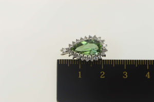 18K 3.55 Ctw Pear Green Tourmaline Diamond Halo Pendant White Gold