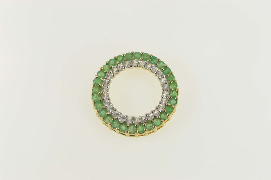 10K Diamond Emerald Halo Circle Round Statement Pendant Yellow Gold