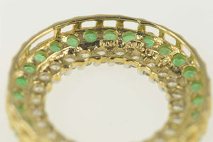 10K Diamond Emerald Halo Circle Round Statement Pendant Yellow Gold
