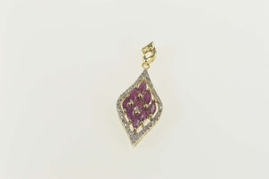10K Marquise Ruby Cluster Diamond Halo Pendant Yellow Gold