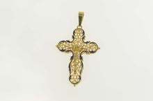 Load image into Gallery viewer, 18K Crucifix Scroll Filigree Enamel Cross Christian Pendant Yellow Gold