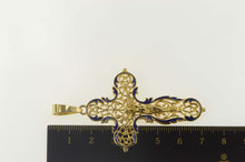 Load image into Gallery viewer, 18K Crucifix Scroll Filigree Enamel Cross Christian Pendant Yellow Gold