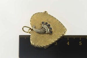 14K Sapphire Diamond Retro Heart Locket Photo Pendant Yellow Gold