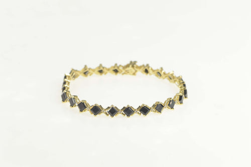 10K Black Onyx Diamond Accent X Link Tennis Bracelet 7.25