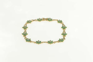 10K Natural Emerald Diamond Flower Cluster Bracelet 7.5" Yellow Gold