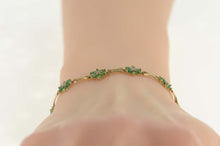 Load image into Gallery viewer, 10K Natural Emerald Diamond Flower Cluster Bracelet 7.5&quot; Yellow Gold