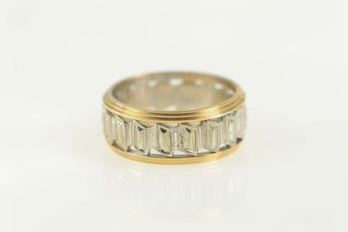 14K Retro Two Tone Geometric Wedding Band Ring Size 6 Yellow Gold