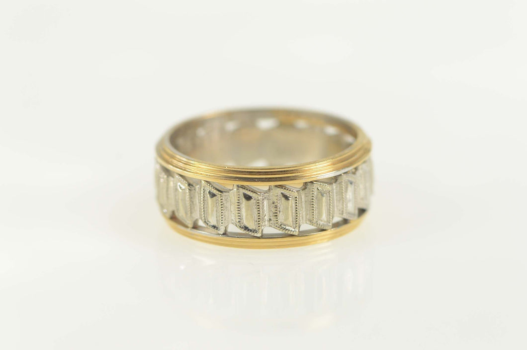 14K Retro Two Tone Geometric Wedding Band Ring Size 6 Yellow Gold