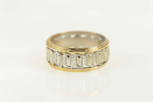 14K Retro Two Tone Geometric Wedding Band Ring Size 6 Yellow Gold