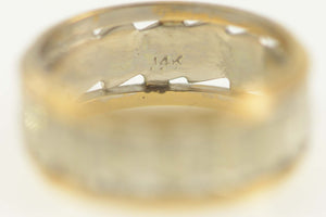 14K Retro Two Tone Geometric Wedding Band Ring Size 6 Yellow Gold