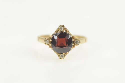 14K Victorian Cushion Garnet Diamond Engagement Ring Size 6 Yellow Gold