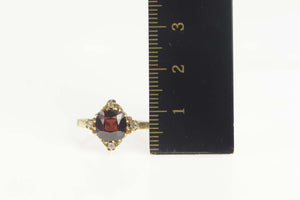 14K Victorian Cushion Garnet Diamond Engagement Ring Size 6 Yellow Gold