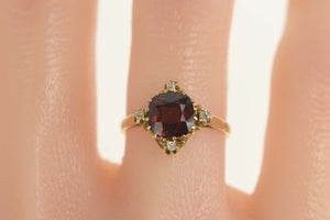 14K Victorian Cushion Garnet Diamond Engagement Ring Size 6 Yellow Gold