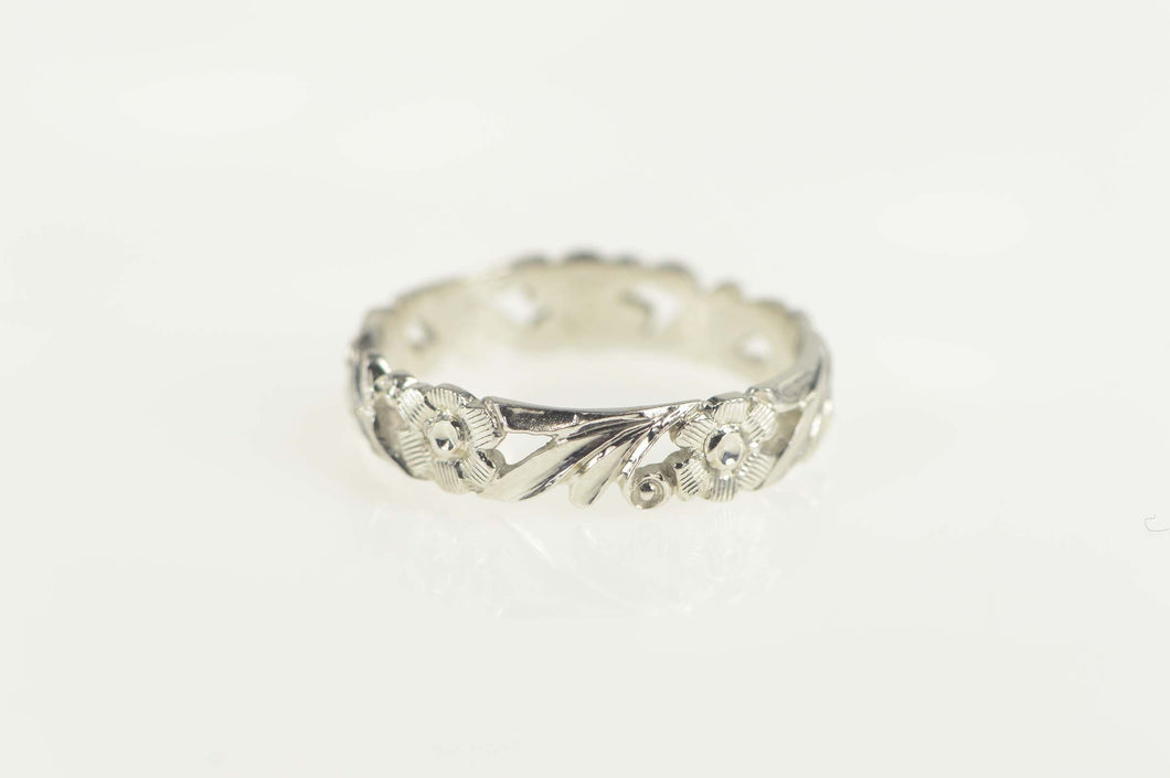 14K 1940's Floral Vine Pattern Wedding Band Ring Size 7 White Gold