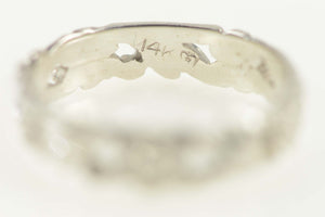 14K 1940's Floral Vine Pattern Wedding Band Ring Size 7 White Gold