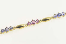 Load image into Gallery viewer, 14K Pink Topaz Amethyst Iolite Oval Link Tennis Bracelet 7&quot; Yellow Gold