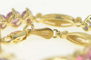 14K Pink Topaz Amethyst Iolite Oval Link Tennis Bracelet 7" Yellow Gold