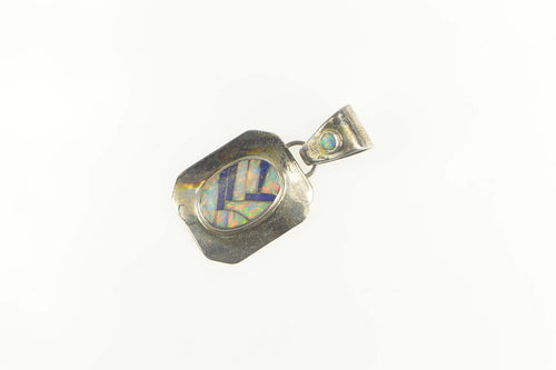 Sterling Silver Lapis Lazuli Syn. Opal Inlay Statement Pendant