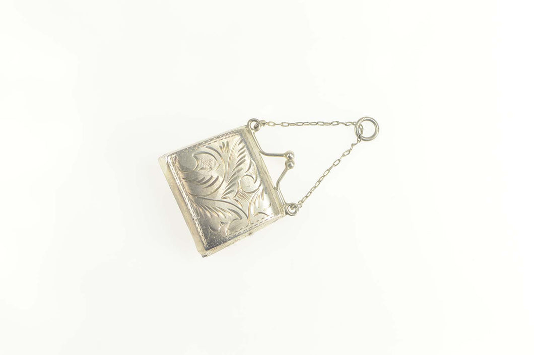 Sterling Silver Etched Scroll Coin Purse Statement Pendant