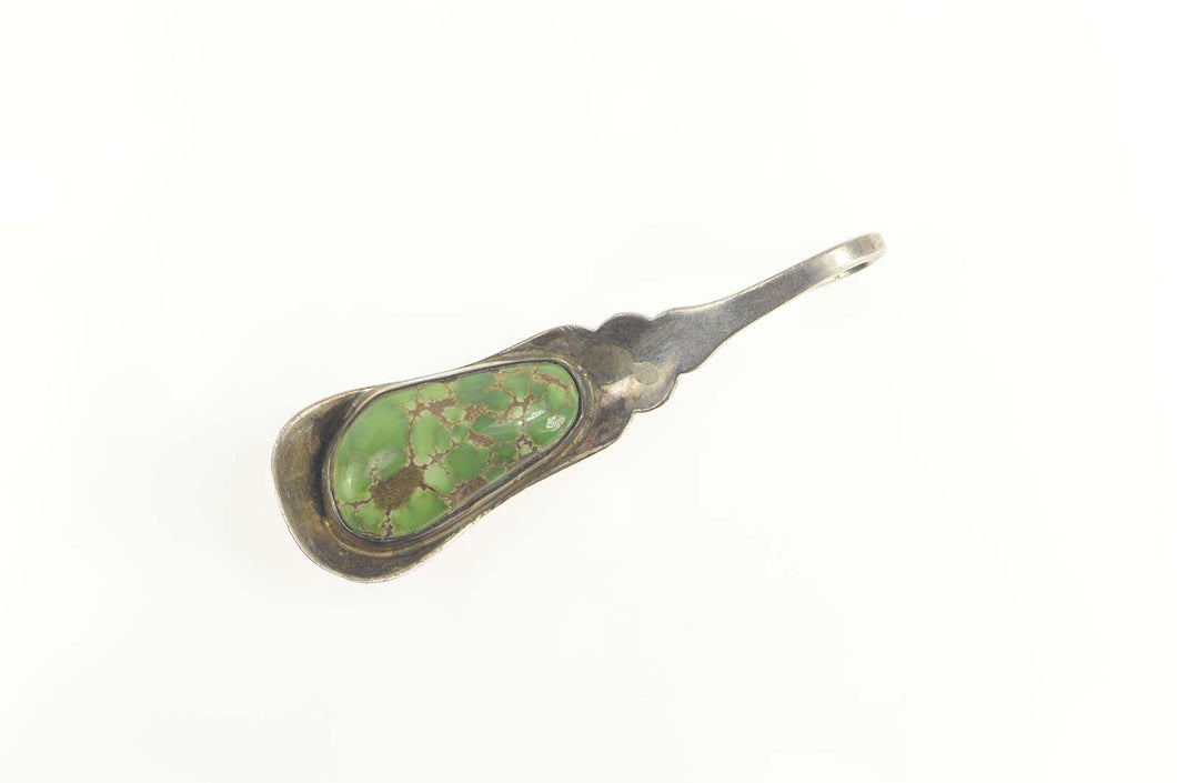 Sterling Silver Green Turquoise Artisanal Spoon Statement Pendant