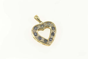 10K Sapphire Diamond Heart I Love You Message Pendant Yellow Gold