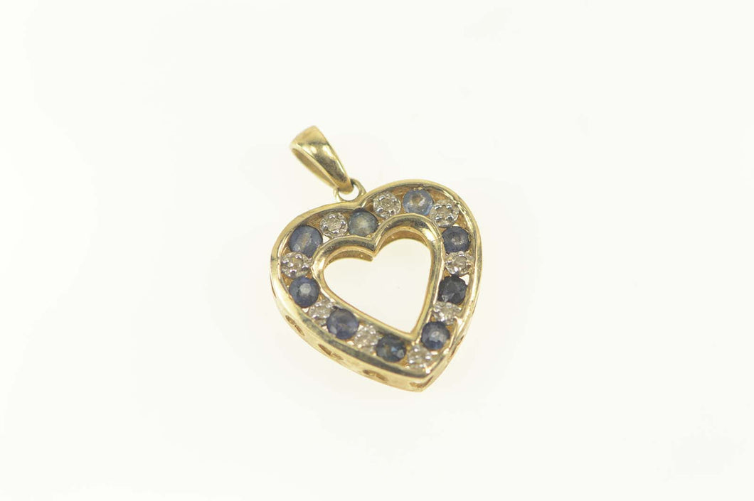 10K Sapphire Diamond Heart I Love You Message Pendant Yellow Gold