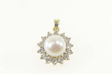 Load image into Gallery viewer, 10K Pearl Diamond Halo Classic Statement Pendant Yellow Gold