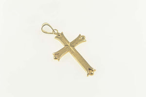 14K Classic Grooved Cross Christian Faith Pendant Yellow Gold