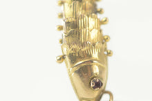 Load image into Gallery viewer, 14K Articulated Garnet Fish Elaborate Charm/Pendant Yellow Gold