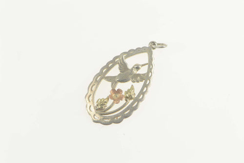 Sterling Silver Scalloped Hummingbird Black Hills Leaf Rose Charm/Pendant