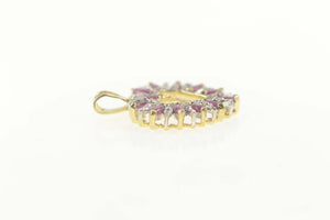14K Marquise Ruby Diamond Heart Love Symbol Pendant Yellow Gold