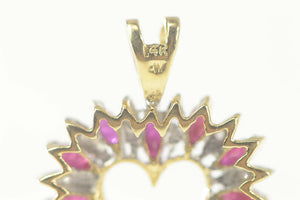 14K Marquise Ruby Diamond Heart Love Symbol Pendant Yellow Gold