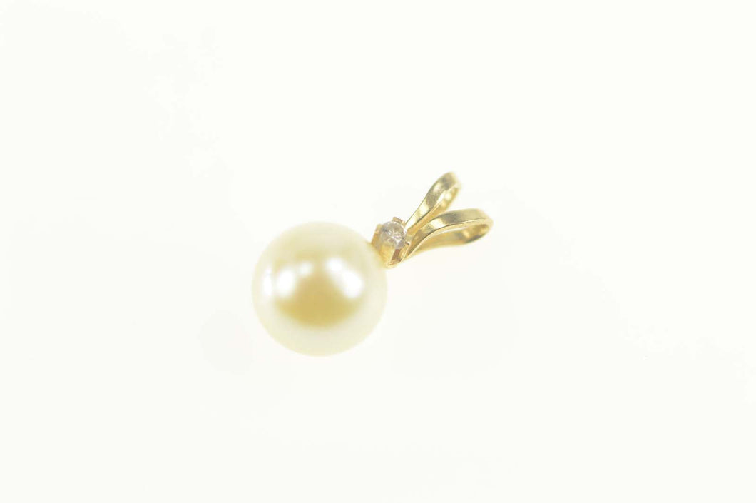 14K Simple Pearl Diamond Accent Classic Pendant Yellow Gold