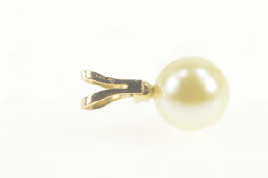 14K Simple Pearl Diamond Accent Classic Pendant Yellow Gold