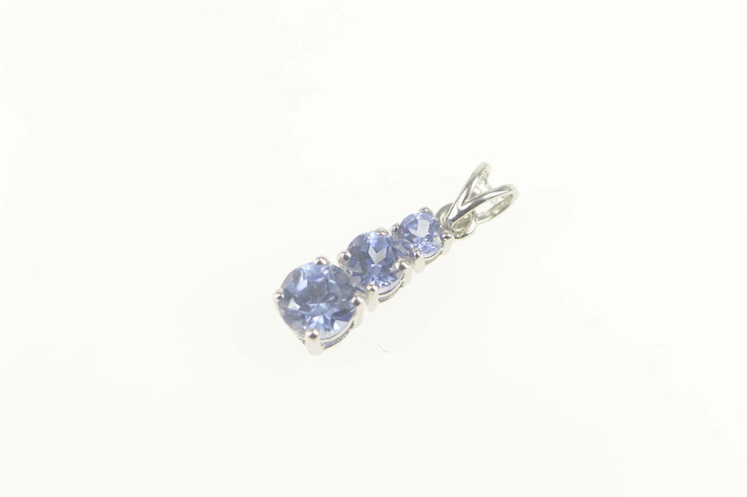 10K Tiered Round Tanzanite Classic Statement Pendant White Gold